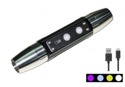 {MPower} 不銹鋼 USB 充電 四色 LED Flashlight 電筒 ( 內置 白光, 黃光, 365nm UV, 395nm UV ) 適合 玉石, 珠寶, 翡翠