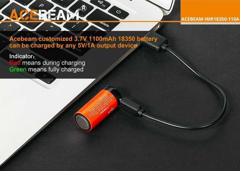 {MPower} AceBeam IMR18350-110A IMR 18350 1100mAh USB 充電 3.7V Li-ion Battery 充電池 - 原裝行貨