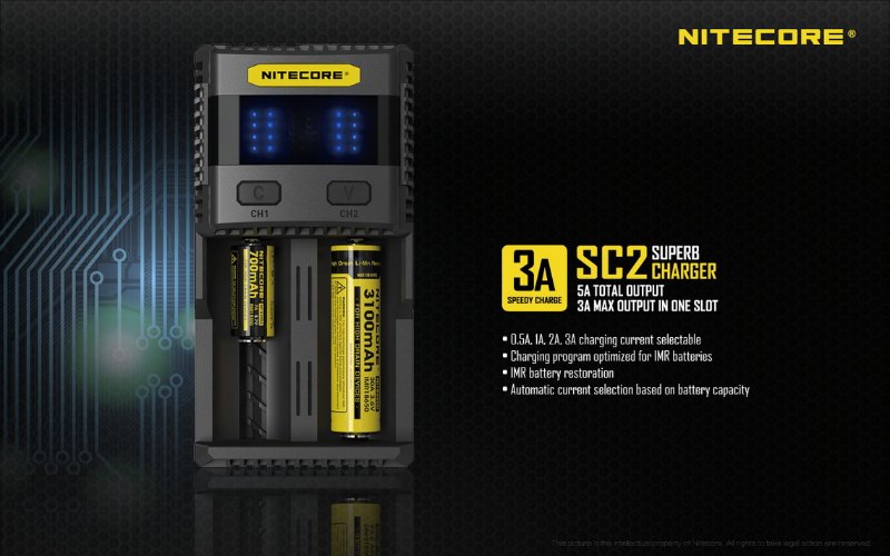 {MPower} Nitecore SC2 LED Charger 顯示 獨立管道 充電器 ( AA, AAA, 18650 ) - 原裝行貨