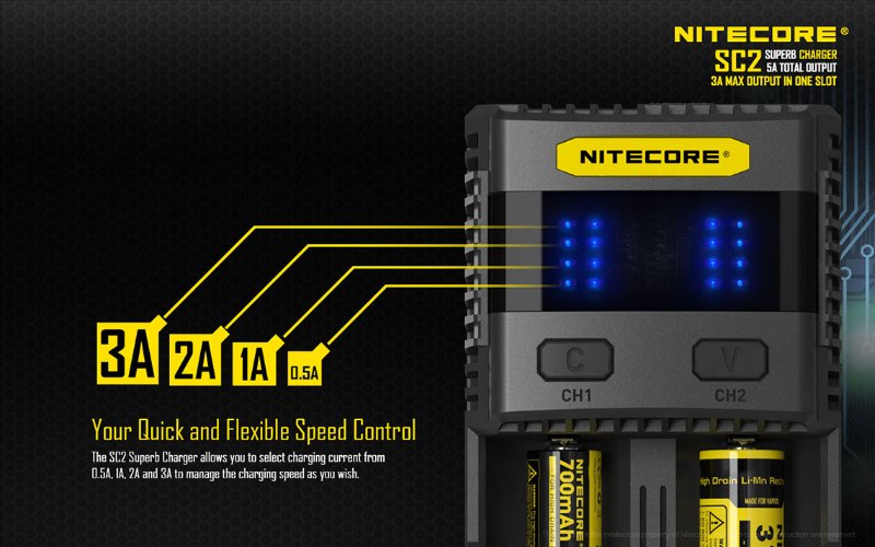 {MPower} Nitecore SC2 LED Charger 顯示 獨立管道 充電器 ( AA, AAA, 18650 ) - 原裝行貨