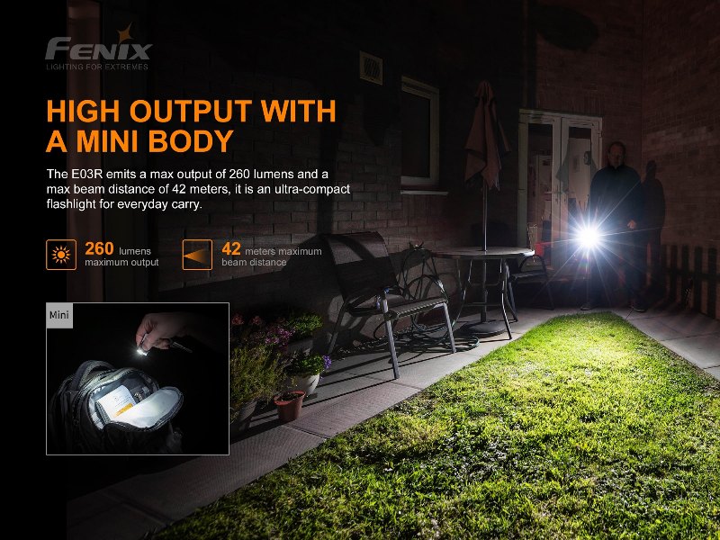 {MPower} Fenix E03R USB 充電 MATCH CA18 LED 260 流明 LED KeyChain Flashlight 匙扣 電筒 - 原裝行貨 {MPower} Fenix E03R USB 充電 MATCH CA18 LED 260 流明 LED KeyChain Flashlight 匙扣 電筒 - 原裝行貨