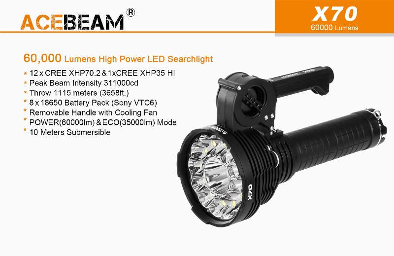 60000 流明 ● ACEBEAM X70 電筒 ● 12*XHP70.2 1*XHP35HI ● 3875 60000 流明 ● ACEBEAM X70 電筒 ● 12*XHP70.2 1*XHP35HI ● 3875