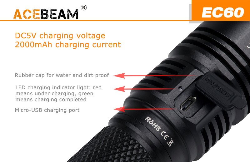 2000 流明 ● ACEBEAM EC60 直充 電筒 ● XHP35 HI 2000 流明 ● ACEBEAM EC60 直充 電筒 ● XHP35 HI