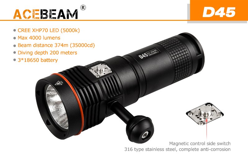 5200 流明 ● Acebeam D46 潛水 電筒 ● XHP70 5200 流明 ● Acebeam D46 潛水 電筒 ● XHP70