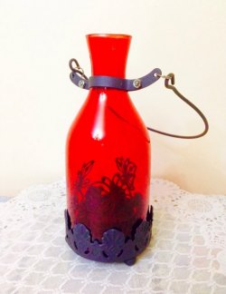 | PARTY WEDDING RED GLASS BOTTLE FANCY CANDLE LIGHT RENTAL |
