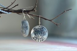 Indian Handmade - Silver Black Tree of Life Earrings (ER-MB-115003)