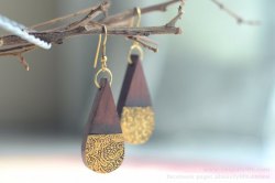Indian Handmade - Brass Inlayed Wooden Teardrop Earrings (ER-MB-115005)