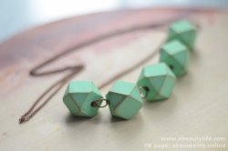 Bulgarian Handmade - Mint Wood Geometric Necklace (NL-LG-315004)
