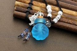湖水藍-琉璃水晶精油瓶頸繩掛飾