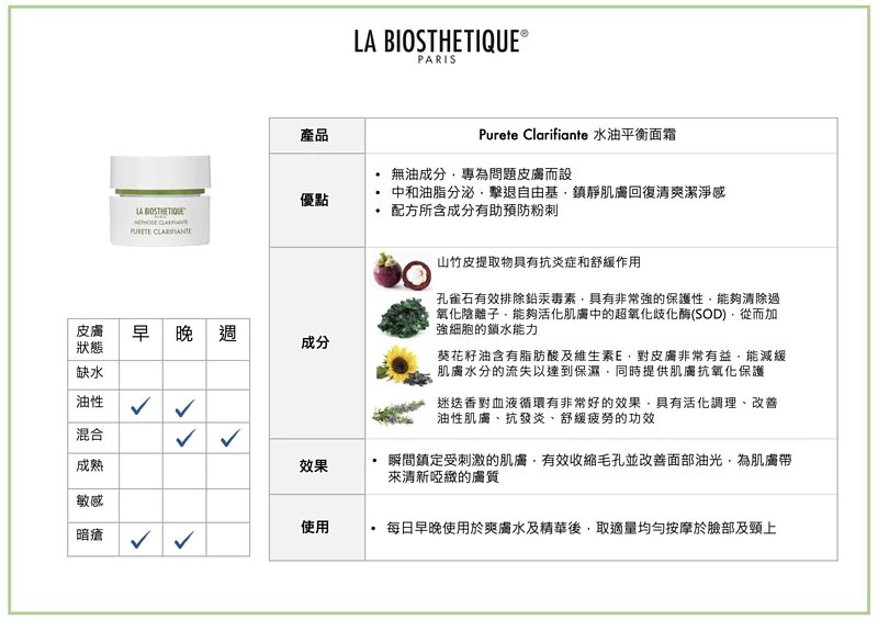 La Biosthetique 水油平衡面霜 Pureté Clarifiant La Biosthetique 水油平衡面霜 Pureté Clarifiant