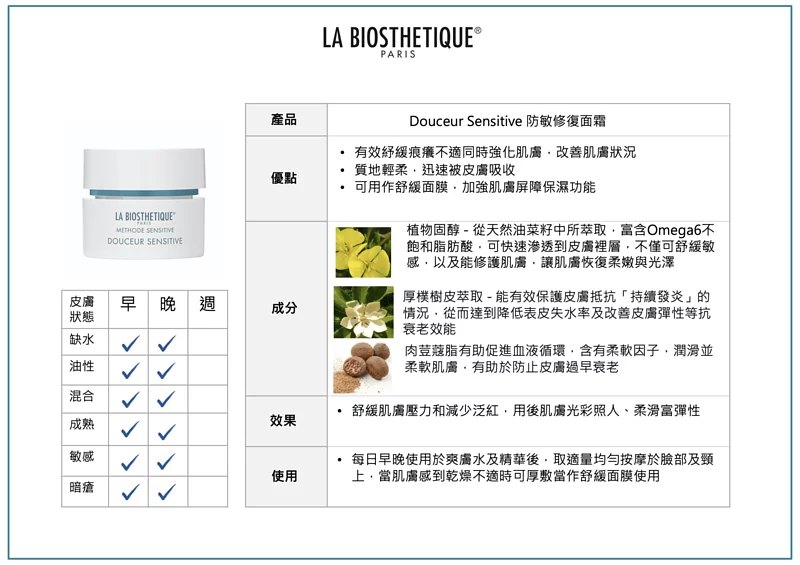 La Biosthetique 防敏修復面霜 Douceur Sensitive 