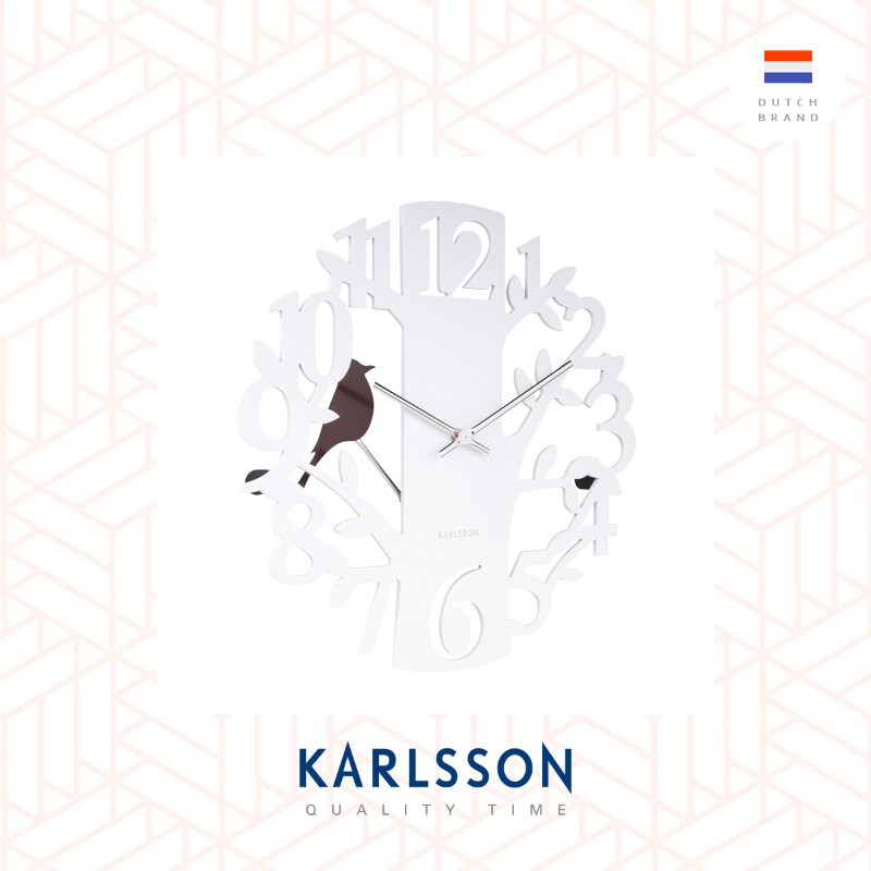 manipuleren Krimpen Recensie Karlsson, Wall clock woodpecker MDF white (Pendulum)