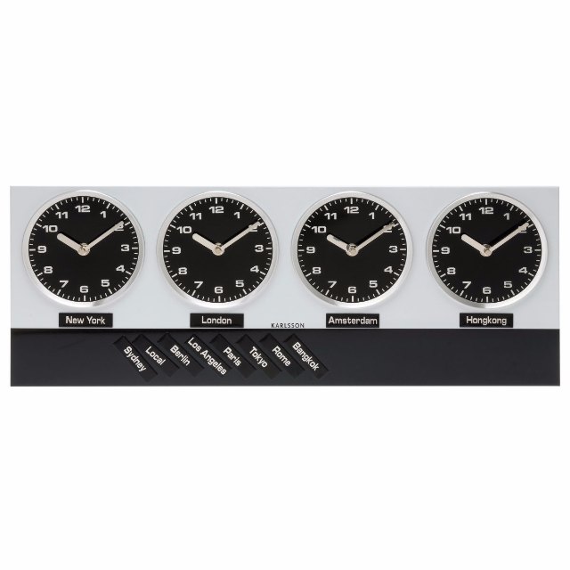 Karlsson 4 Time Zone Wall Clock Metal Black