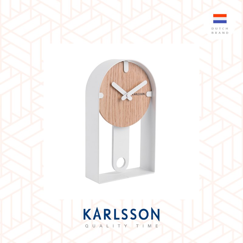 Karlsson table clock Dashed oak wood white (Pendulum)