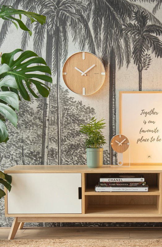 Karlsson table clock Dashed oak wood white (Pendulum)