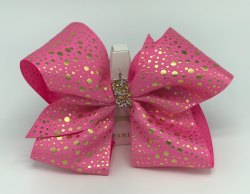 Pink with Golden Polka Dots Hand Made Mega Bows