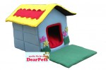 Light blue flowers and lawn pet housing