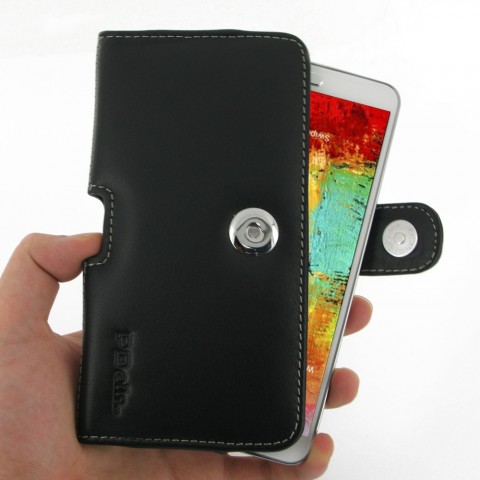 Samsung GALAXY Note3 III LTE SM-N9005 N9000 Leather case 手機真皮皮套 - 橫開腰掛式