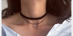 Triangle Pendant with Double collar necklace