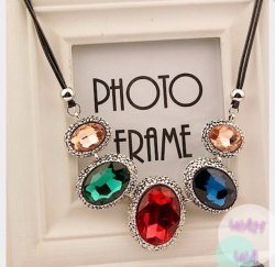 Korean style mix color crystal with leather necklace