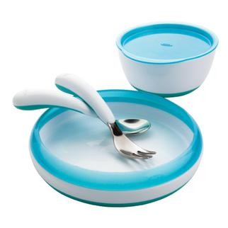 OXO TOT Feeding Set (Fork, Spoon, Plate, Large Bowl) - Aqua