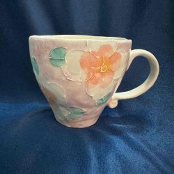 【處理品】日本製美濃燒 繁花圖案 陶瓷杯 手工制作 限量發售 可放入微波爐及洗碗機