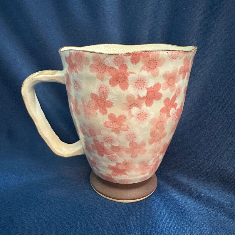 【處理品】日本製美濃燒 櫻花圖案 陶瓷杯 手工制作 限量發售 可放入微波爐及洗碗機