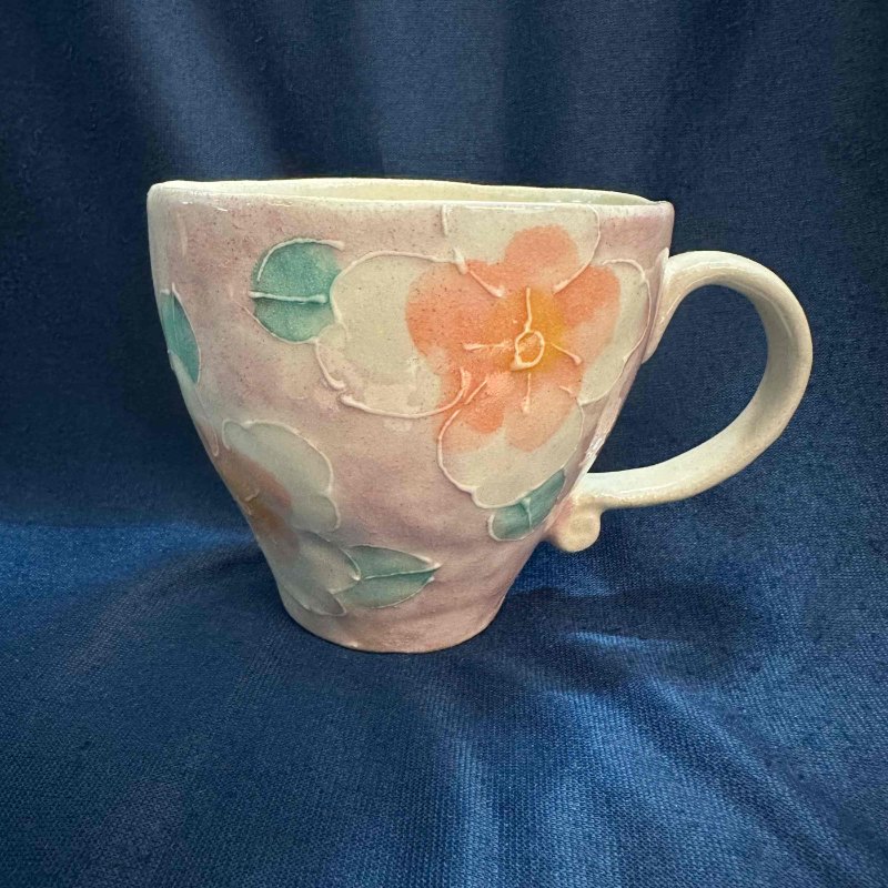【處理品】日本製美濃燒 繁花圖案 陶瓷杯 手工制作 限量發售 可放入微波爐及洗碗機