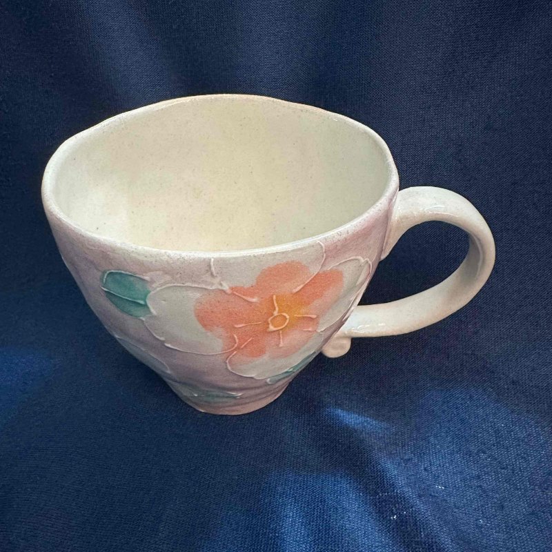 【處理品】日本製美濃燒 繁花圖案 陶瓷杯 手工制作 限量發售 可放入微波爐及洗碗機