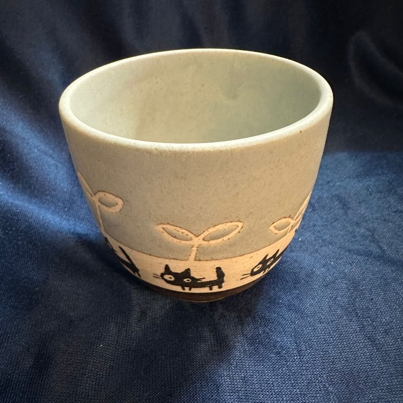 【處理品】日本製美濃燒 手繪可愛黑貓圖案 陶瓷茶杯 手工制作 限量發售 可放入微波爐及洗碗機