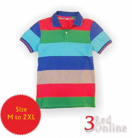 Men Fashions Colors Striped Slim fit Polo Rugby Casual Shirts Size M to 2XL
