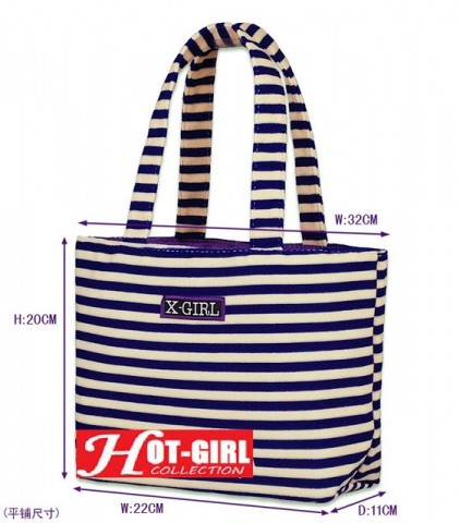 H073日本MINI雜誌附錄X-GIRL 紫米白條紋手袋手挽袋