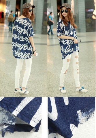 2014韓版新款夏季女裝短袖寬鬆大碼潮流個性T-shirt