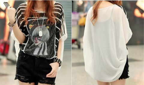 2014韓版新款夏季女裝短袖中長款個性T-shirt