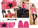 【♥SSpy-GIRL】(EC225) *韓國直送* 手肘星星有帽型格粉紅色上衣