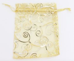 金色勾蔓藤圖案歐根紗袋 (Gold Color Hook Vine Design Organza Bag)