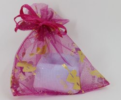 桃紅色心串箭 I LOVE YOU  圖案歐根紗+手工皂禮品袋 (Pink Heart Arrow I Love You Design Organza Bag With Soap Gift Bag Set)