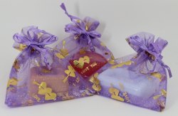 紫色心串箭 I LOVE YOU 圖案歐根紗+手工皂禮品袋 (Purple Heart Arrow I Love You Design Organza Bag With Soap Gift Bag Set)