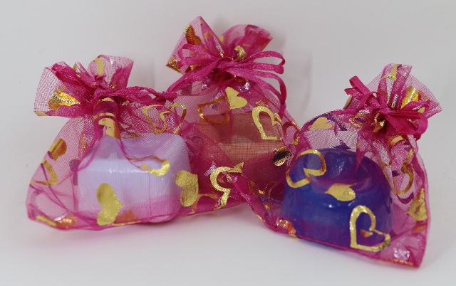 桃紅色心型圖案歐根紗+手工皂禮品袋 (Pink Design Organza Bag With Soap Gift Bag Set)