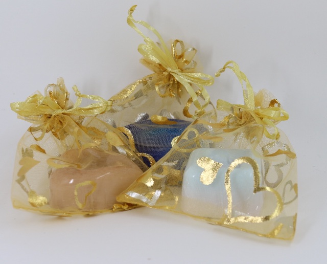 金色心型圖案歐根紗+手工皂禮品袋 (Gold Design Organza Bag With Soap Gift Bag Set)