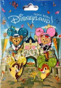 $180/4個  HK Disneyland Pins 襟章 徽章 Duffy 達菲熊 Shellimay 雪莉玫 Chip and Dale 奇奇 蒂蒂 鋼牙 大鼻