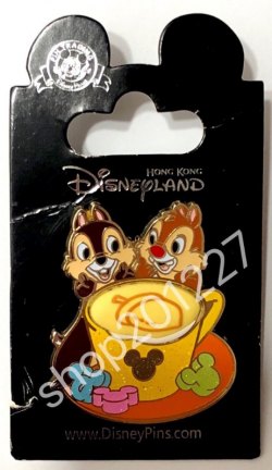 HK Disneyland Pins 襟章 徽章 咖啡杯 Chip and Dale 奇奇 蒂蒂 鋼牙 大鼻