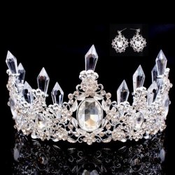 Grand Gemstones Rhinestones Icicle Water Drop White Crystal Queen Bride Wedding Crown