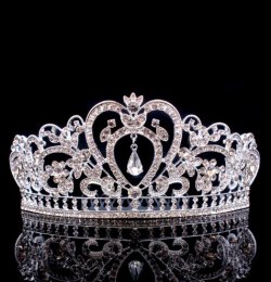 White Crystal Water Drop Rhinestones Heart Shape Queen Bride Wedding Crown