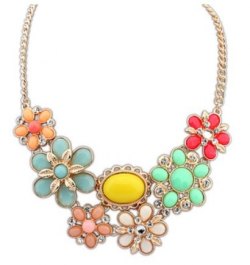 Ladies Rainbow Color Fashion Stone Flower Necklace Chain Choker Statement jewelry