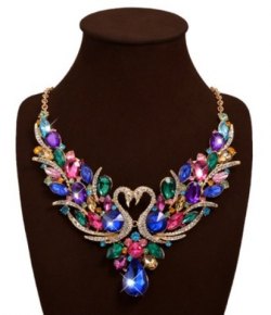 Ladies Fashion Gemstones Rhinestones Swan Necklace Chain Choker Exaggerate Jewelry Statement