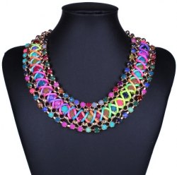Fashion Western Style Cross Rainbow Color Beads  String Cord Chain Link Necklace Choker Statement