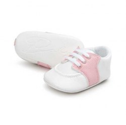 嬰兒粉紅拼白仿皮軟底防滑學步鞋