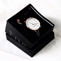 高雅氣質馬蹄蘭黑絲帶手錶禮盒