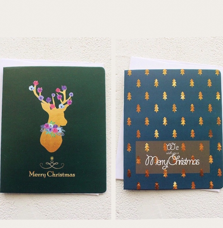Floral Deer / Xmas Tree Golden Xmas Card